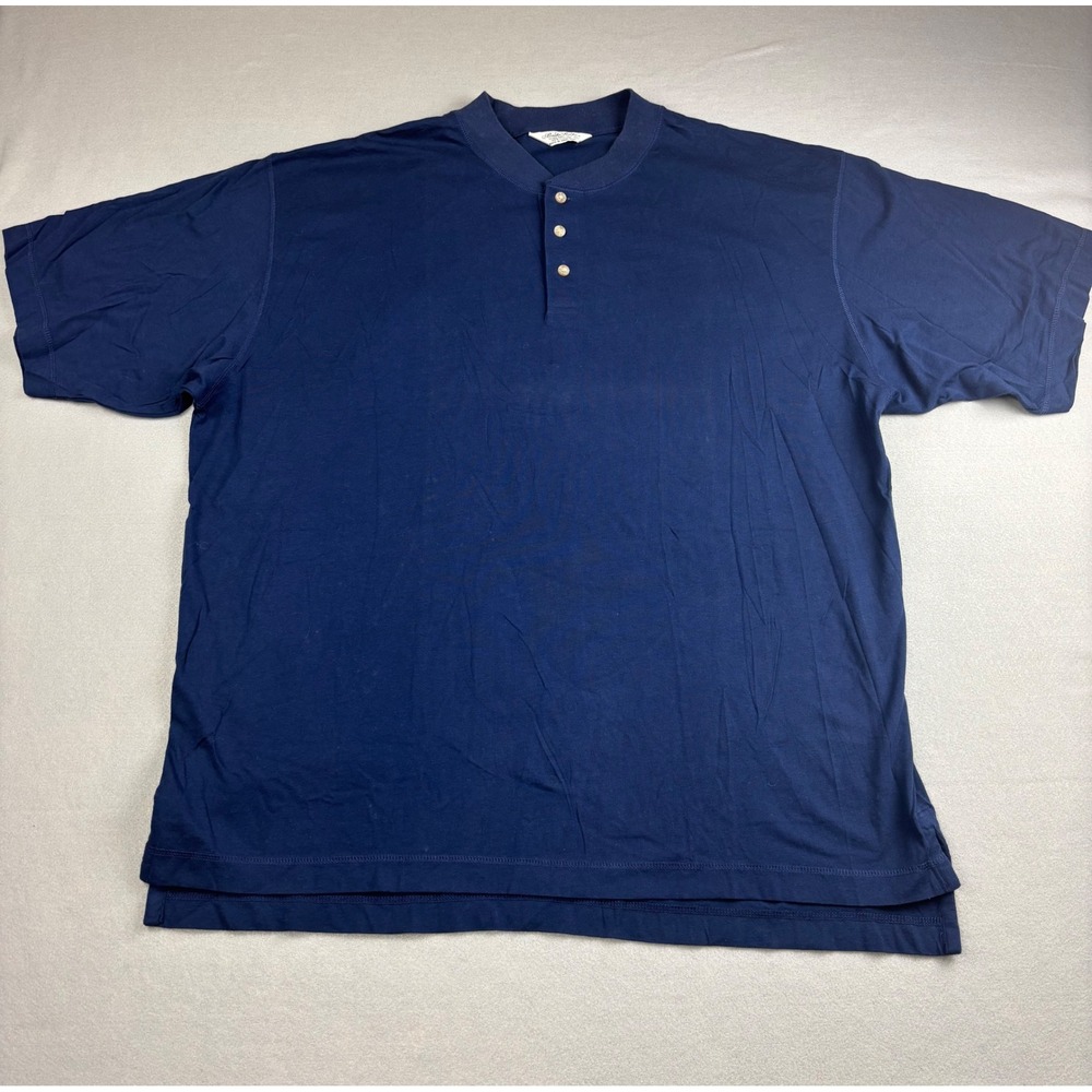 Vintage 90s Brooks Brothers Henley Shirt Mens XL Navy Blue Cotton Hong Kong